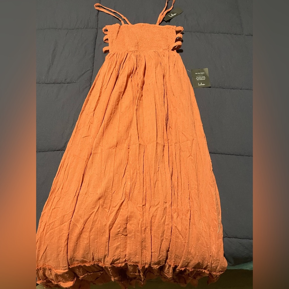 Serene Sunshine Rose Swiss Dot Smocked Cutout Tiered Maxi Dress